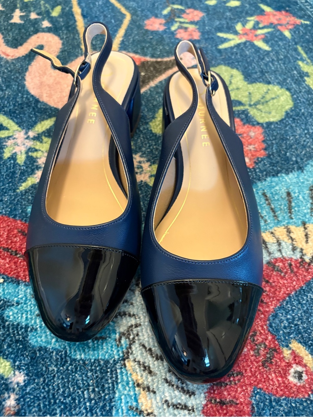 Cap Toe Slingback Pumps in Navy and Black by Journee